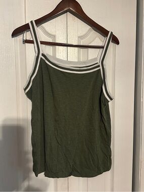 Vintage by Torrid Olive Green Slub Jersey Tank Top with White Trim Sz 1